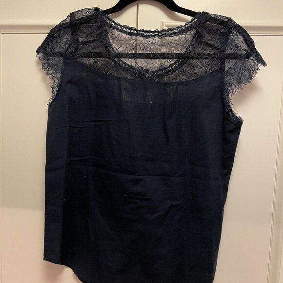Vintage Y2K Abercrombie Navy Lace Button-Up Blouse - M - Picture 7 of 10